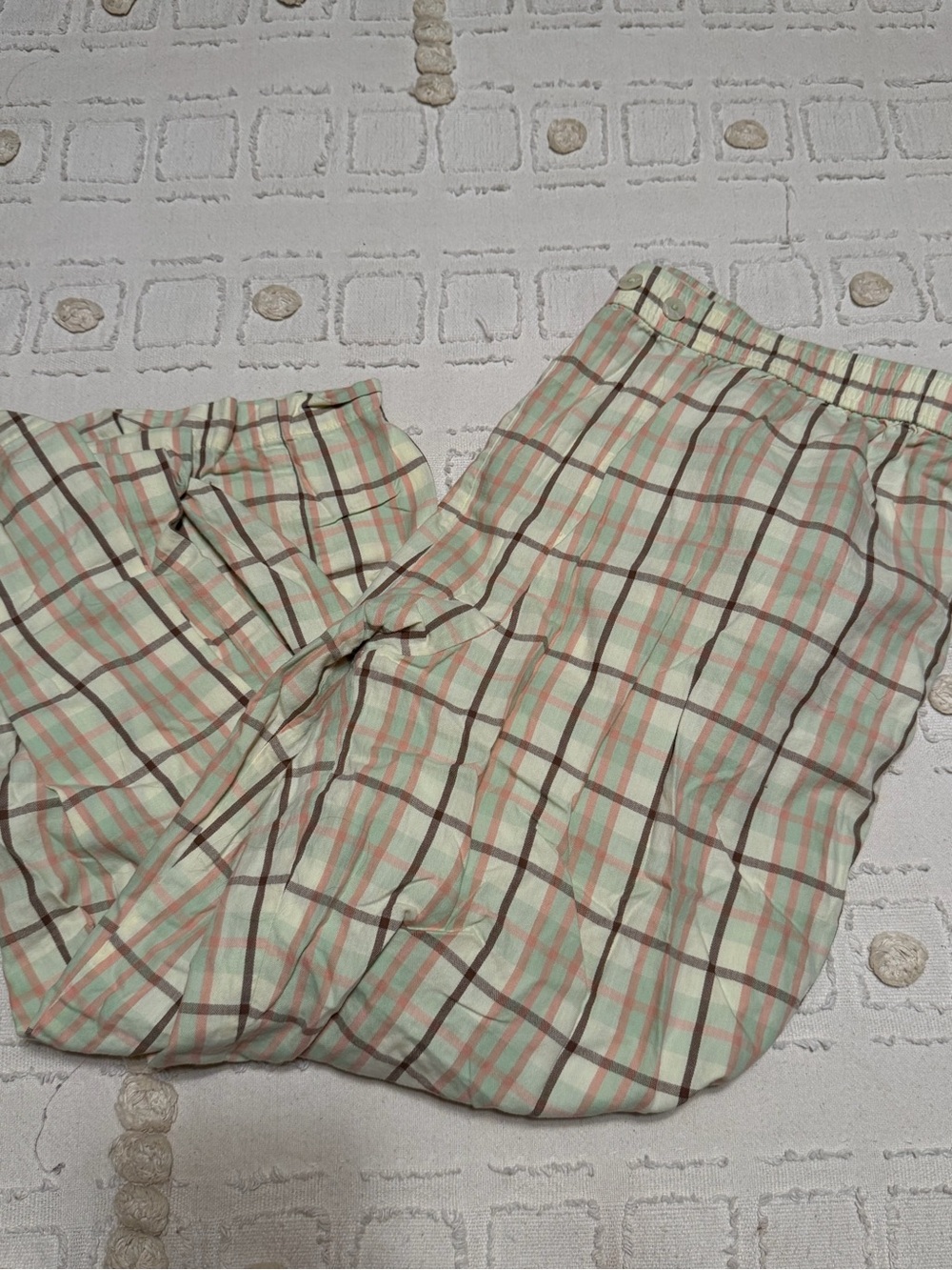 Anthropologie Plaid Pajama Pants in Mint, Peach & Brown